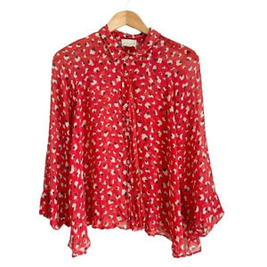 Giada Forte Size II US 6 Red Silk Sheer Blouse Button Down